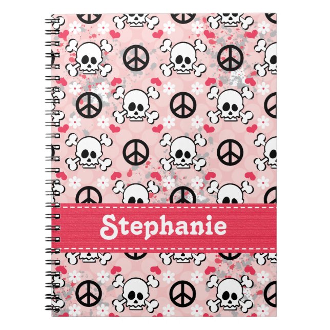 Pink Skull and Crossbones Spiral Notebook Journal (Front)