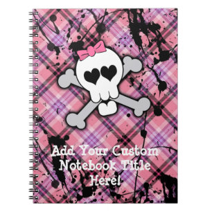 Pink Skull and Crossbones with Hearts and Bow Notebook