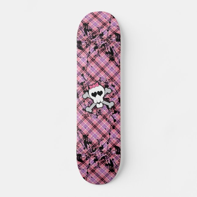 Pink Skull and Crossbones with Hearts and Bow Skateboard (Front)