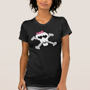 Pink Skull and Crossbones with Hearts and Bow T-Shirt