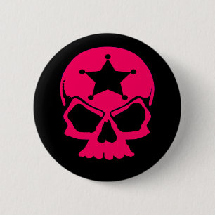 Pink Skull (black background) 6 Cm Round Badge