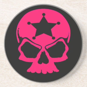 Pink Skull (black background) Coaster