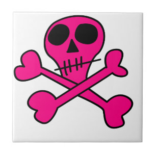 pink skull ceramic tile