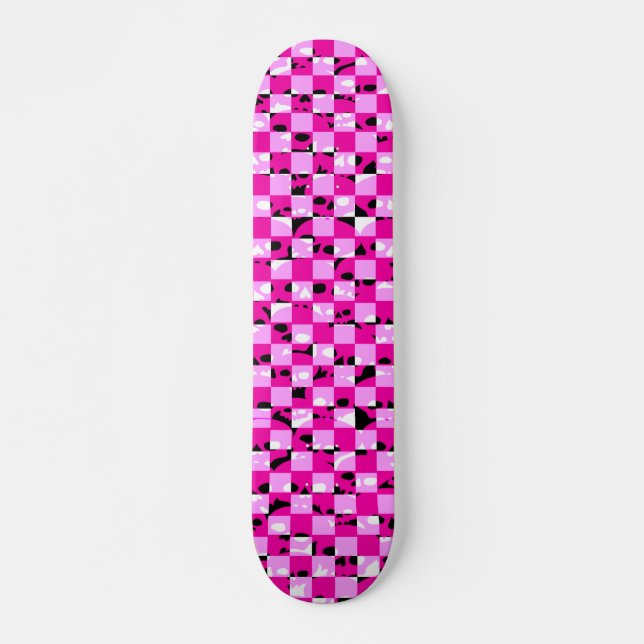 Pink Skull Chequerboard Skateboard (Front)