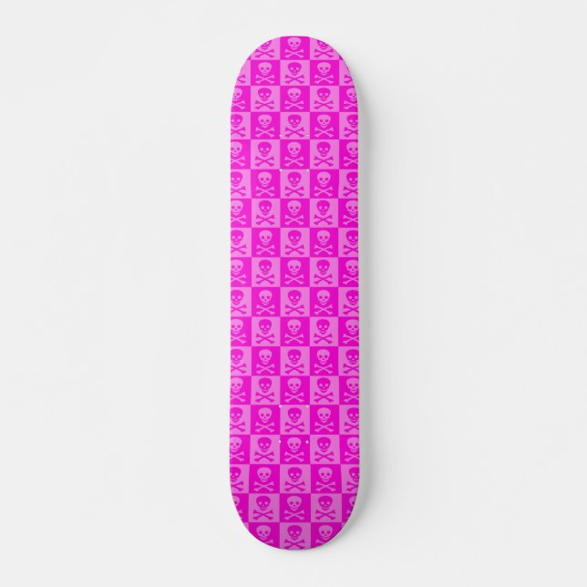 Pink Skull Chequerboard Skateboard (Front)