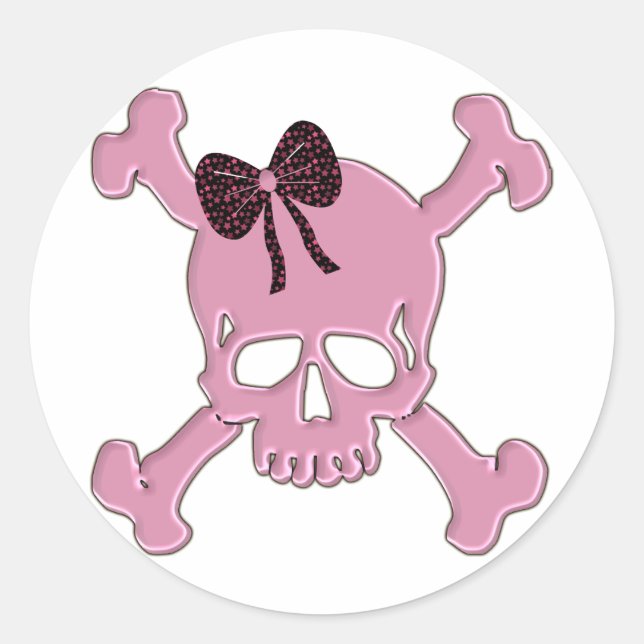 Pink Skull Classic Round Sticker (Front)