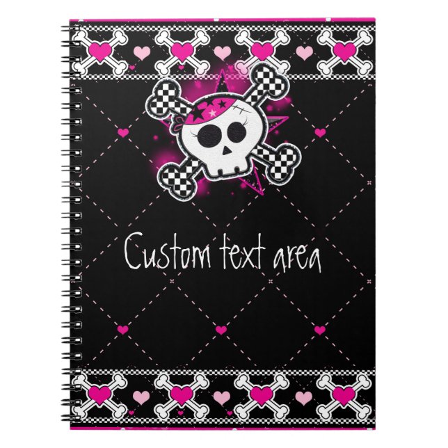 Pink Skull Crossbones & Hearts Notebook journal (Front)