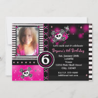 Pink Skull & Crossbones Hearts Photo Invitation