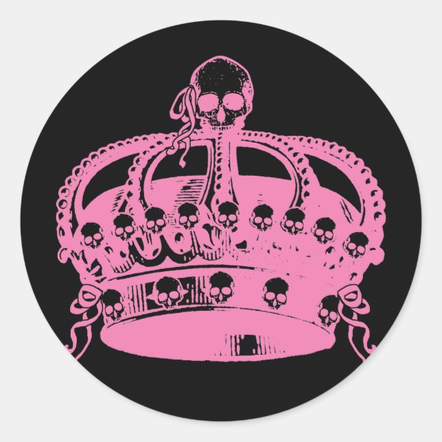 Pink Skull Crown Classic Round Sticker (Front)