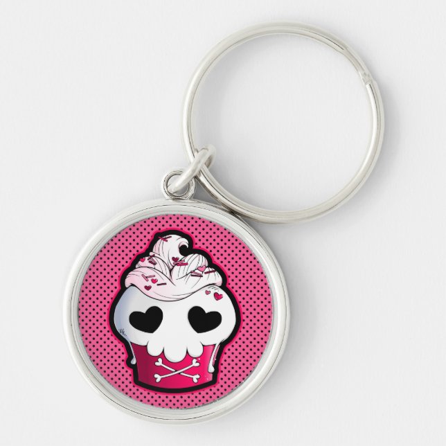Pink Skull Cupcake Key Ring (Front)