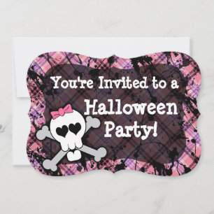 Pink Skull Cute Girl's Halloween Party Invitations
