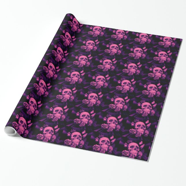 Pink Skull Designer Wrapping Paper (Unrolled)