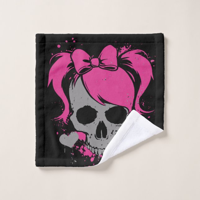 Pink Skull Girl – Dark Cute Style Wash Cloth (Wash Cloth)