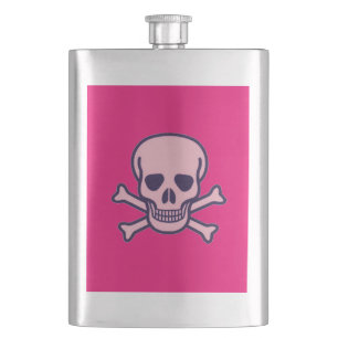 Pink Skull hot pink stainless steel flask