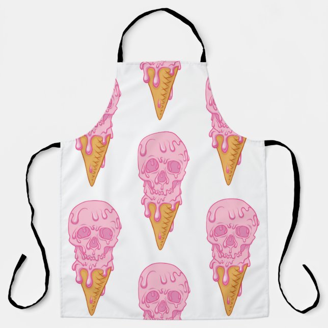 Pink skull - ice cream. Seamless pattern backgroun Apron (Front)
