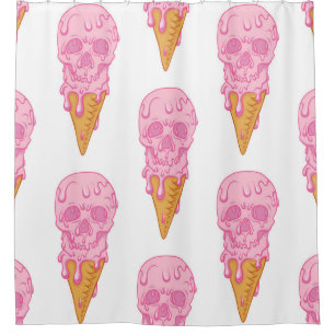 Pink skull - ice cream. Seamless pattern backgroun Shower Curtain