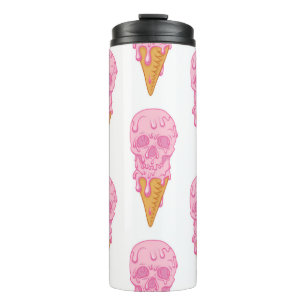 Pink skull - ice cream. Seamless pattern backgroun Thermal Tumbler