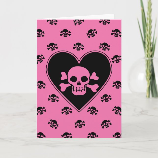 Pink Skull in Heart Card (Front)