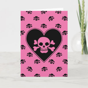 Pink Skull in Heart Card