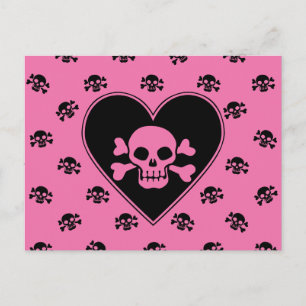 Pink Skull in Heart Postcard