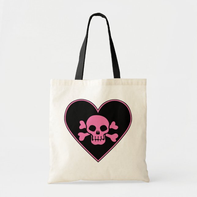 Pink Skull in Heart Tote Bag (Front)