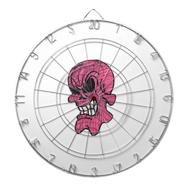 Pink Skull Metal Cage Dartboard (Front)