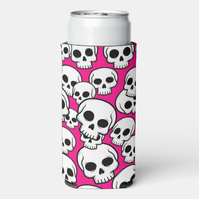 Pink Skull Pattern Foam Can/Bottle Cooler (Seltzer Back)