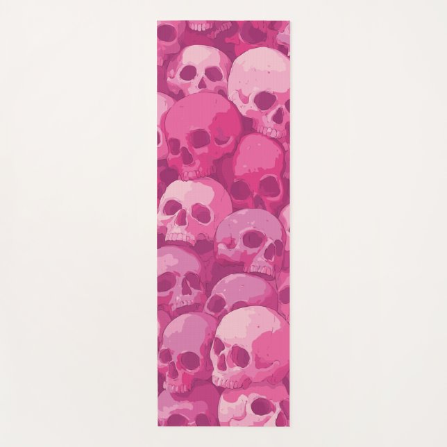 Pink Skull Pattern Pop Art Illustration Yoga Mat (Front)