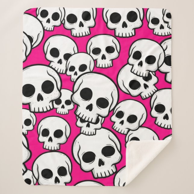 Pink Skull Pattern Sherpa Blanket (Front)