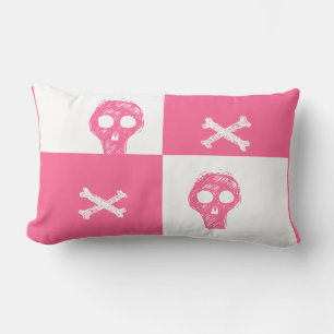 pink skull pink and white chequered board  pattern lumbar cushion