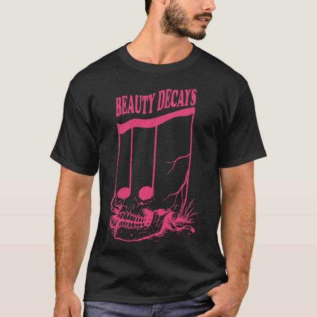 Pink Skull Roses Beauty Decays T-Shirt (Front)
