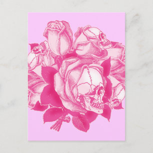 Pink Skull Roses Bouquet Postcard