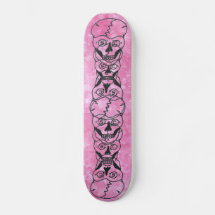 pink skull skateboard deck, devil