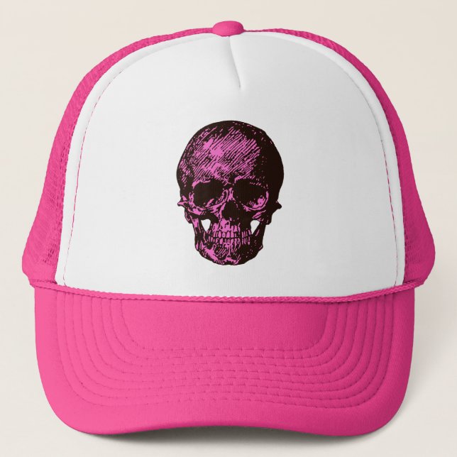 Pink Skull Trucker Hat (Front)