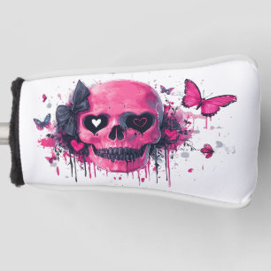 Pink Skull with Butterflies and Hearts Golf Head Cover
