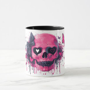 Pink Skull with Butterflies and Hearts Mug
