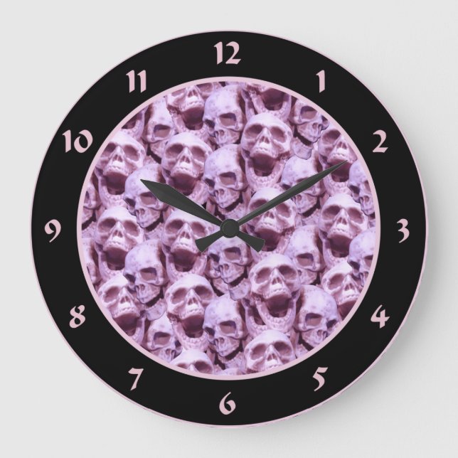 Pink Skulls Large Clock (Front)