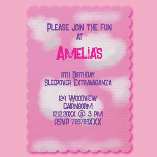 Pink sky and fluffy clouds Birthday Invitation