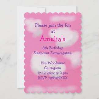 Pink sky and fluffy clouds Birthday Invitation