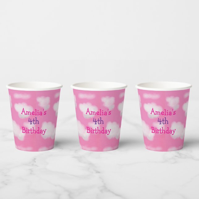 Pink sky and fluffy clouds Birthday Paper Cups (Multi)