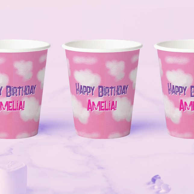 Pink sky and fluffy clouds Birthday Paper Cups (Creator Uploaded)
