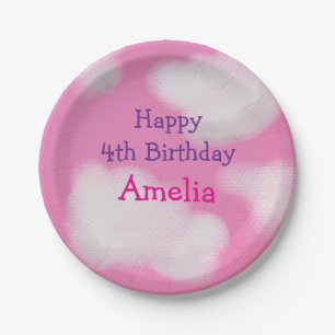 Pink sky and fluffy clouds Birthday Paper Plate
