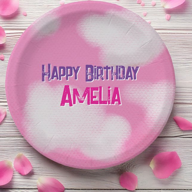 Pink sky and fluffy clouds Birthday Paper Plate (Creator Uploaded)