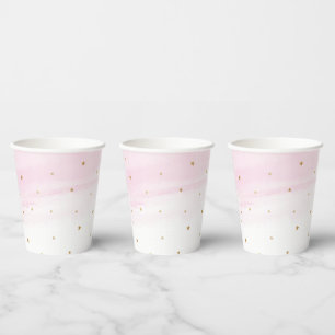 Pink Sky and Gold Stars Paper Party Cups