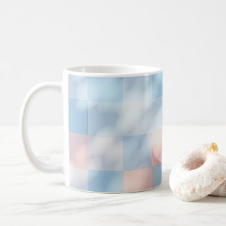 Pink, sky blue, square pattern, watercolor mug