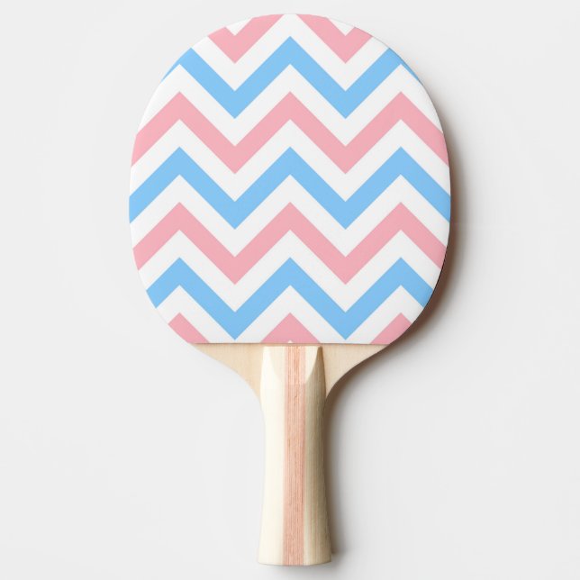 Pink, Sky Blue, White Large Chevron ZigZag Pattern Ping Pong Paddle (Front)