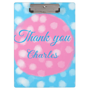 Pink sky blue white polka dots thank you add name  clipboard