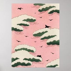 Pink Sky Clouds Japanese Woodblock Art Print