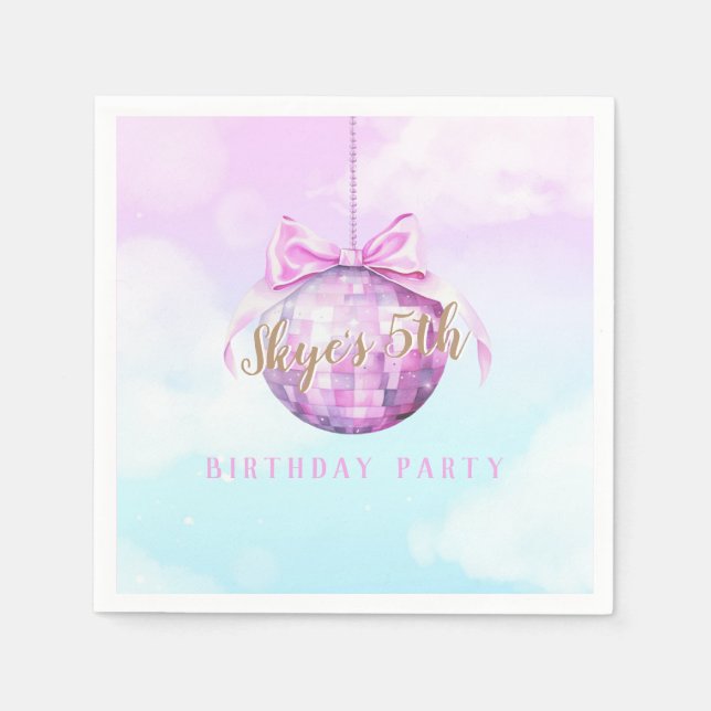 Pink Sky Discoball Girl Birthday Invitation  Napkin (Front)