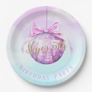 Pink Sky Discoball Girl Birthday Invitation  Paper Plate